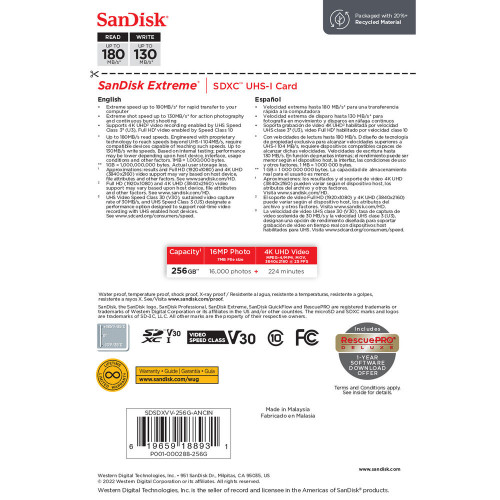 Карта памяти SD 256Gb SanDisk Extreme