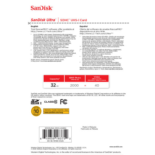 Карта памяти SDHC 32GB SanDisk Ultra