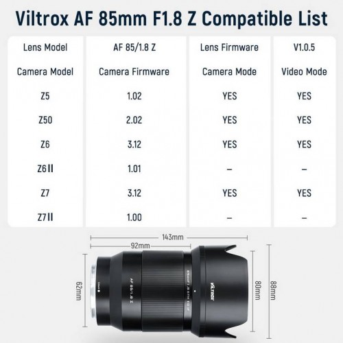 Объектив VILTROX 85mm F1.8 AF Nikon-Z